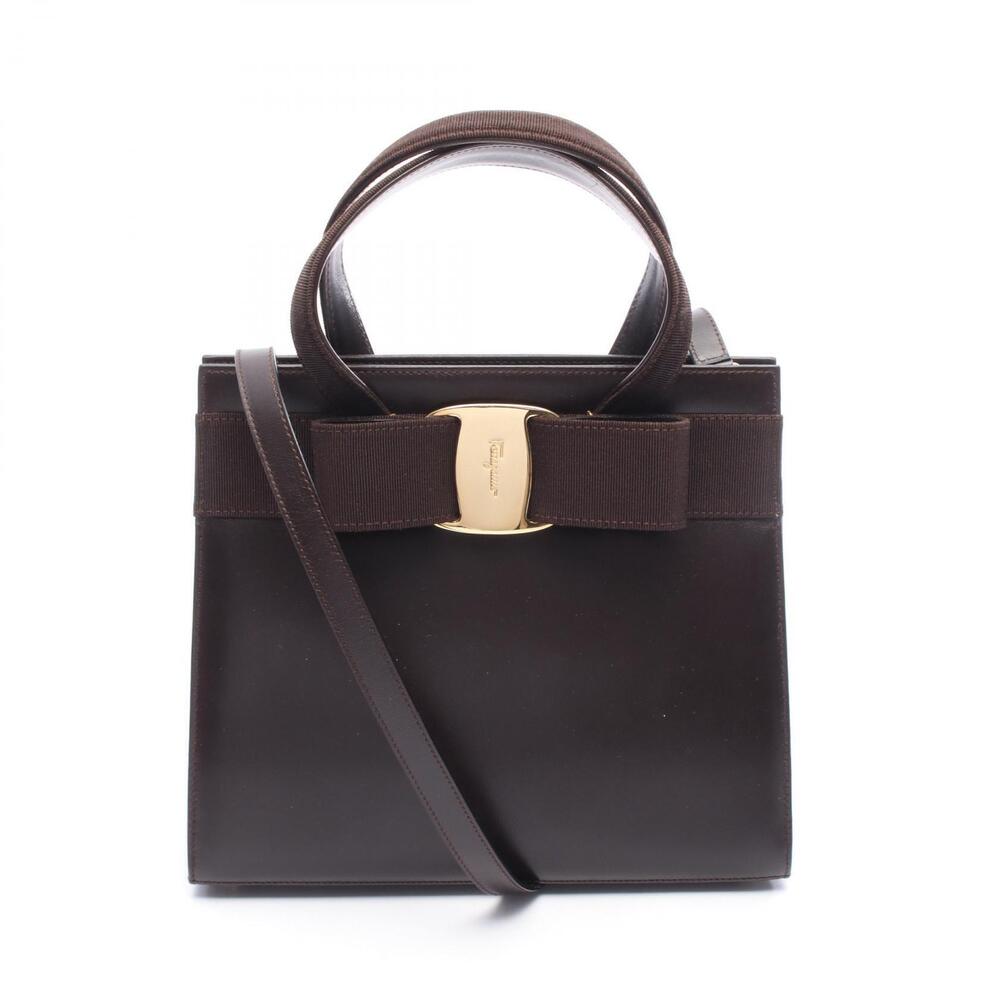 Salvatore Ferragamo Vara Ribbon Leather Shoulder Bag Brown